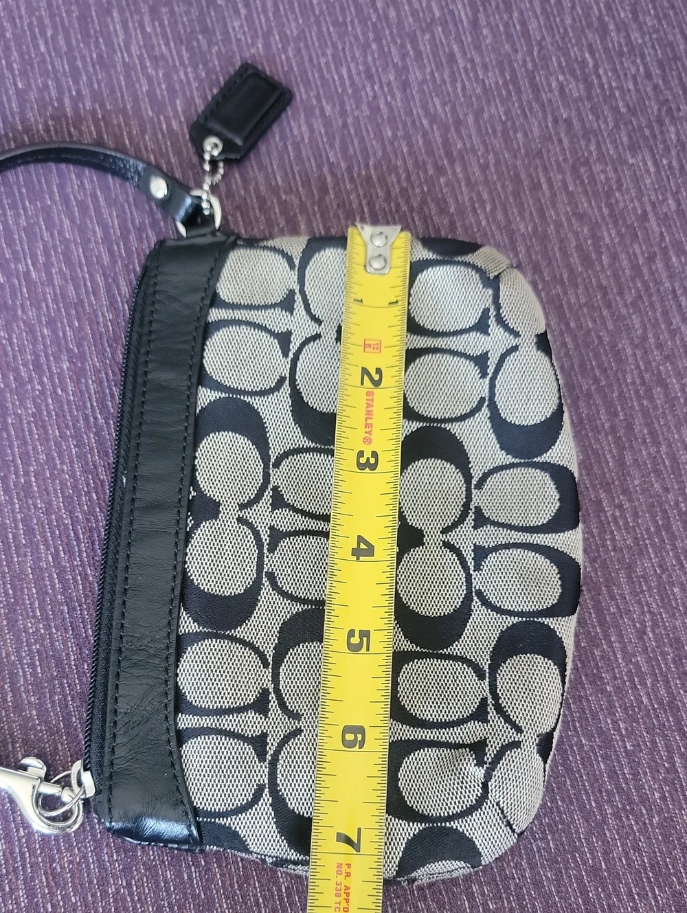 Coach Black & Gray Signature Canvas Wristlet with Leather Trim